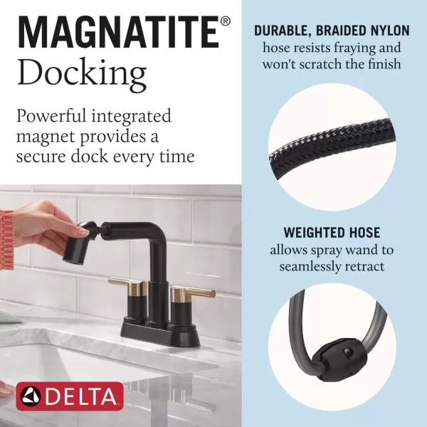 imageDelta Faucet Nicoli PullDown Centerset Bathroom Faucet Chrome Bathroom Sink Faucet Bathroom Faucet with Pull Out Sprayer 3Hole Bathroom Faucet Chrome 25849LFPDMatte BlackChampagne Bronze
