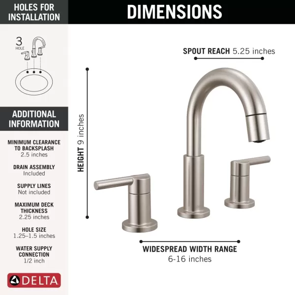 imageDelta Faucet Nicoli PullDown Widespread Bathroom Faucet Matte Black Bathroom Sink Faucet Bathroom Faucet with Pull Out Sprayer 3Hole Bathroom Faucet Matte Black 35749LFBLPDStainless