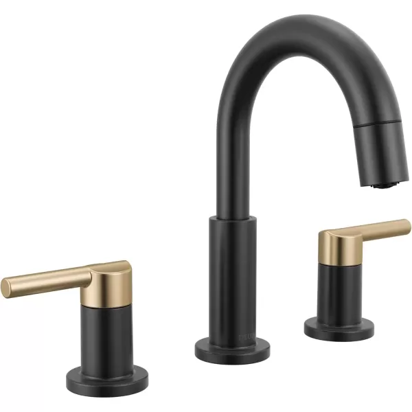imageDelta Faucet Nicoli PullDown Widespread Bathroom Faucet Matte Black Bathroom Sink Faucet Bathroom Faucet with Pull Out Sprayer 3Hole Bathroom Faucet Matte Black 35749LFBLPDMatte BlackChampagne Bronze