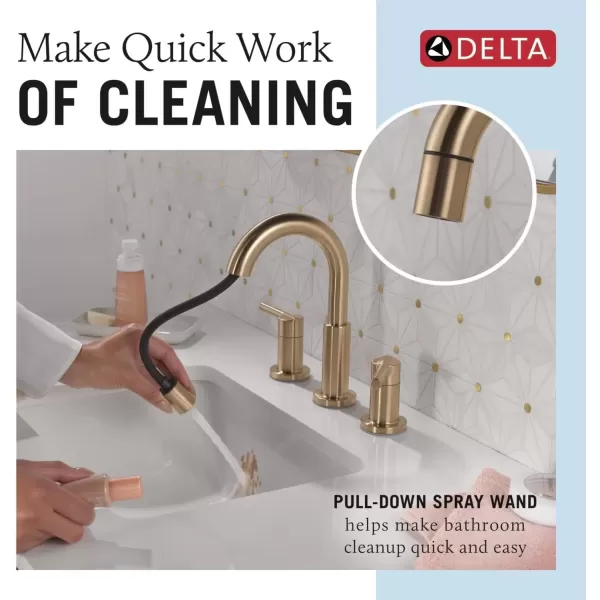 imageDelta Faucet Nicoli PullDown Widespread Bathroom Faucet Matte Black Bathroom Sink Faucet Bathroom Faucet with Pull Out Sprayer 3Hole Bathroom Faucet Matte Black 35749LFBLPDChampagne Bronze