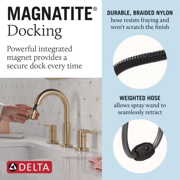 imageDelta Faucet Nicoli PullDown Widespread Bathroom Faucet Matte Black Bathroom Sink Faucet Bathroom Faucet with Pull Out Sprayer 3Hole Bathroom Faucet Matte Black 35749LFBLPDChampagne Bronze