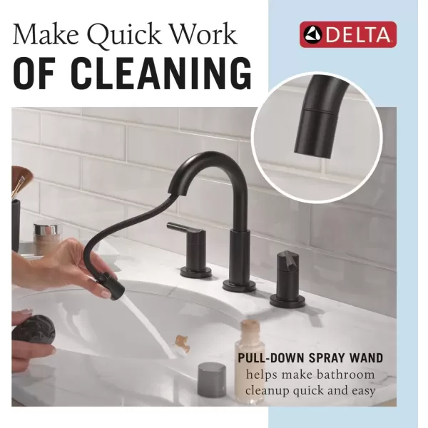 imageDelta Faucet Nicoli PullDown Widespread Bathroom Faucet Matte Black Bathroom Sink Faucet Bathroom Faucet with Pull Out Sprayer 3Hole Bathroom Faucet Matte Black 35749LFBLPDMatte Black