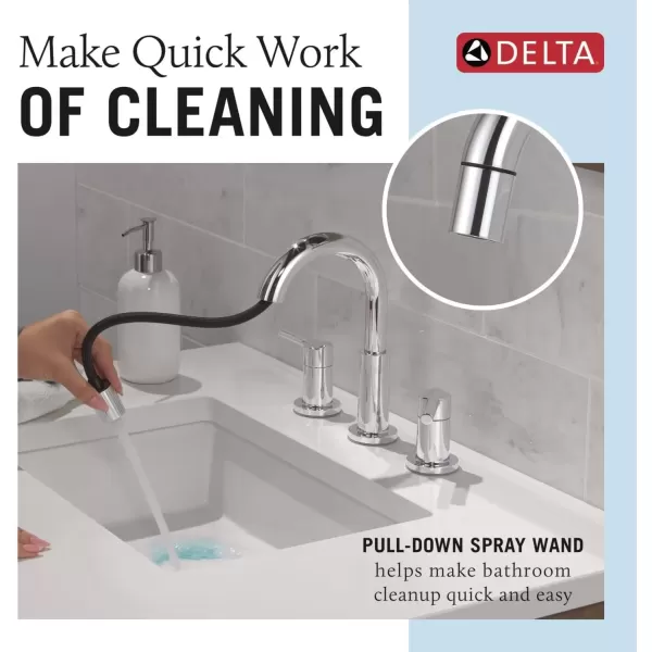 imageDelta Faucet Nicoli PullDown Widespread Bathroom Faucet Matte Black Bathroom Sink Faucet Bathroom Faucet with Pull Out Sprayer 3Hole Bathroom Faucet Matte Black 35749LFBLPDChrome