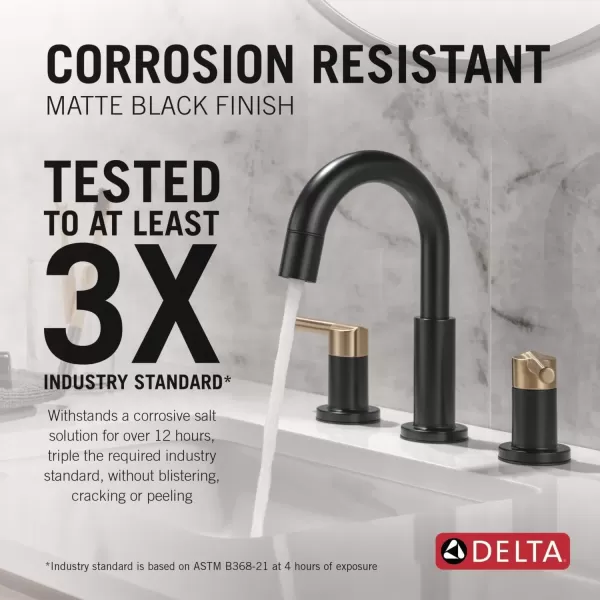 imageDelta Faucet Nicoli PullDown Widespread Bathroom Faucet Matte Black Bathroom Sink Faucet Bathroom Faucet with Pull Out Sprayer 3Hole Bathroom Faucet Matte Black 35749LFBLPDMatte BlackChampagne Bronze