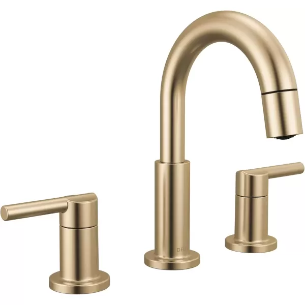 imageDelta Faucet Nicoli PullDown Widespread Bathroom Faucet Matte Black Bathroom Sink Faucet Bathroom Faucet with Pull Out Sprayer 3Hole Bathroom Faucet Matte Black 35749LFBLPDChampagne Bronze