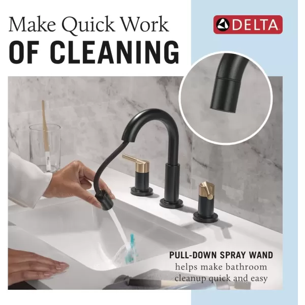 imageDelta Faucet Nicoli PullDown Widespread Bathroom Faucet Matte Black Bathroom Sink Faucet Bathroom Faucet with Pull Out Sprayer 3Hole Bathroom Faucet Matte Black 35749LFBLPDMatte BlackChampagne Bronze
