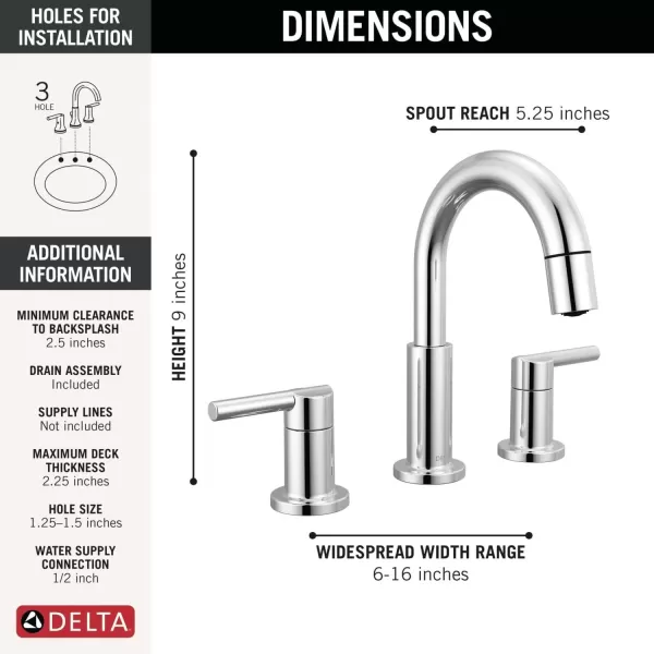 imageDelta Faucet Nicoli PullDown Widespread Bathroom Faucet Matte Black Bathroom Sink Faucet Bathroom Faucet with Pull Out Sprayer 3Hole Bathroom Faucet Matte Black 35749LFBLPDChrome
