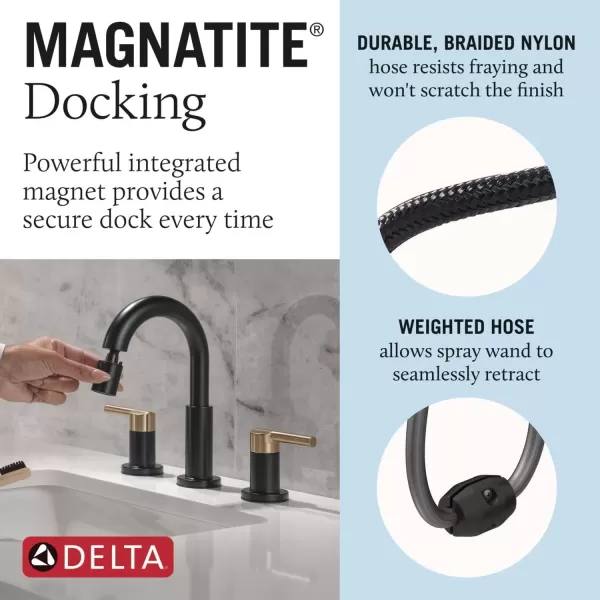 imageDelta Faucet Nicoli PullDown Widespread Bathroom Faucet Matte Black Bathroom Sink Faucet Bathroom Faucet with Pull Out Sprayer 3Hole Bathroom Faucet Matte Black 35749LFBLPDMatte BlackChampagne Bronze