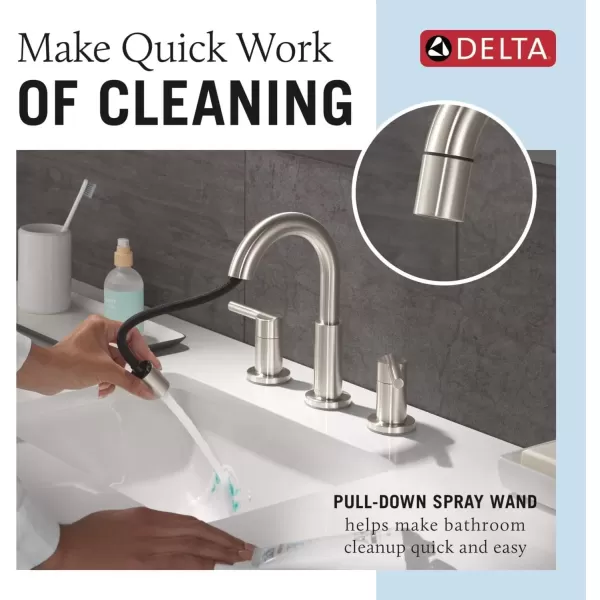 imageDelta Faucet Nicoli PullDown Widespread Bathroom Faucet Matte Black Bathroom Sink Faucet Bathroom Faucet with Pull Out Sprayer 3Hole Bathroom Faucet Matte Black 35749LFBLPDStainless