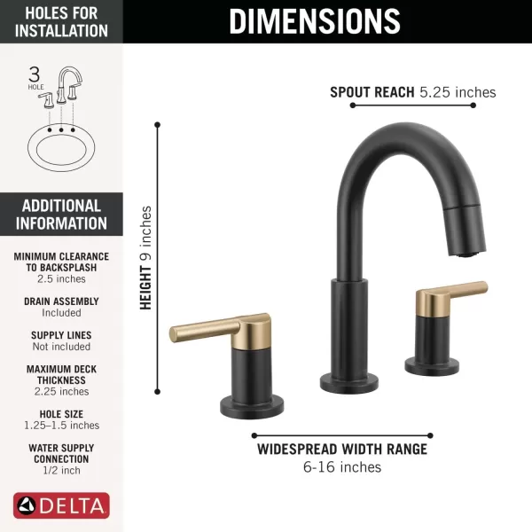 imageDelta Faucet Nicoli PullDown Widespread Bathroom Faucet Matte Black Bathroom Sink Faucet Bathroom Faucet with Pull Out Sprayer 3Hole Bathroom Faucet Matte Black 35749LFBLPDMatte BlackChampagne Bronze