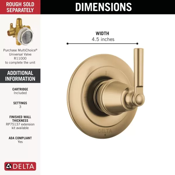 imageDelta Faucet Saylor Gold 3Setting Shower Handle Diverter Trim Kit Diverter Valve Trim Kit Shower Diverter Kit Champagne Bronze T11835CZ Valve Not IncludedChampagne Bronze
