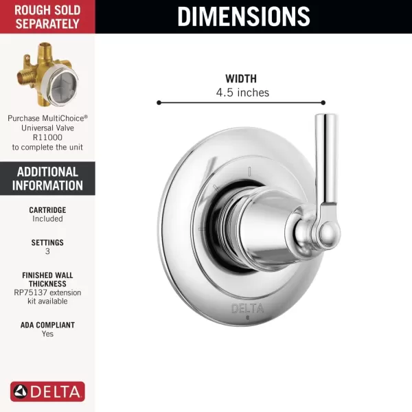 imageDelta Faucet Saylor Gold 3Setting Shower Handle Diverter Trim Kit Diverter Valve Trim Kit Shower Diverter Kit Champagne Bronze T11835CZ Valve Not IncludedChrome
