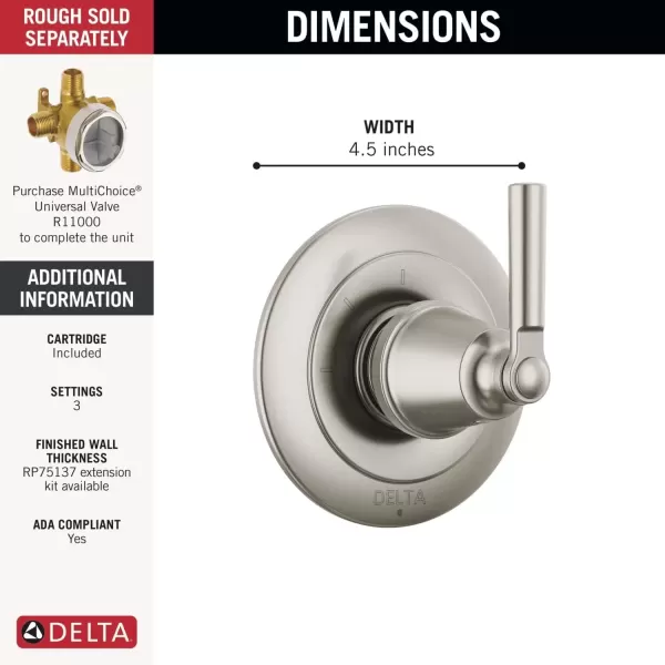 imageDelta Faucet Saylor Gold 3Setting Shower Handle Diverter Trim Kit Diverter Valve Trim Kit Shower Diverter Kit Champagne Bronze T11835CZ Valve Not IncludedStainless