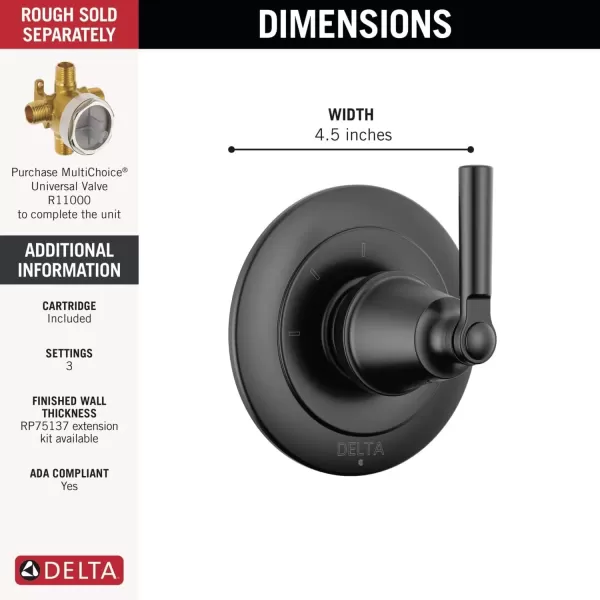 imageDelta Faucet Saylor Gold 3Setting Shower Handle Diverter Trim Kit Diverter Valve Trim Kit Shower Diverter Kit Champagne Bronze T11835CZ Valve Not IncludedMatte Black