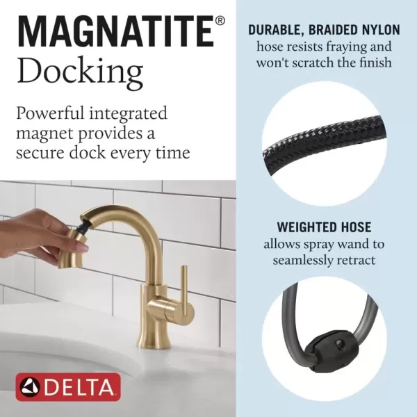 imageDelta Faucet Trinsic Pull Down Bathroom Faucet Bathroom Pull Out Faucet Black Single Hole Bathroom Faucet with Pull Down Sprayer Bathroom Sink Faucet Magnetic Docking Matte Black 559HARBLPDDSTChampagne Bronze