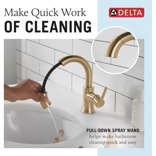 imageDelta Faucet Trinsic Pull Down Bathroom Faucet Bathroom Pull Out Faucet Black Single Hole Bathroom Faucet with Pull Down Sprayer Bathroom Sink Faucet Magnetic Docking Matte Black 559HARBLPDDSTChampagne Bronze