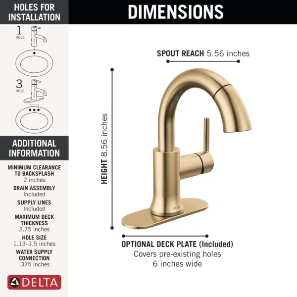 imageDelta Faucet Trinsic Pull Down Bathroom Faucet Bathroom Pull Out Faucet Black Single Hole Bathroom Faucet with Pull Down Sprayer Bathroom Sink Faucet Magnetic Docking Matte Black 559HARBLPDDSTChampagne Bronze