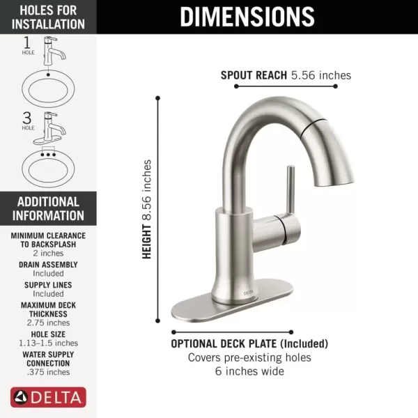 imageDelta Faucet Trinsic Pull Down Bathroom Faucet Bathroom Pull Out Faucet Black Single Hole Bathroom Faucet with Pull Down Sprayer Bathroom Sink Faucet Magnetic Docking Matte Black 559HARBLPDDSTStainless