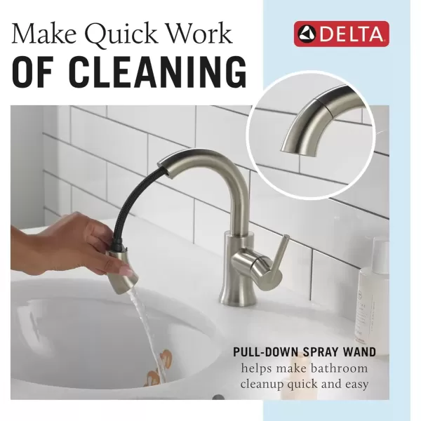 imageDelta Faucet Trinsic Pull Down Bathroom Faucet Bathroom Pull Out Faucet Black Single Hole Bathroom Faucet with Pull Down Sprayer Bathroom Sink Faucet Magnetic Docking Matte Black 559HARBLPDDSTStainless