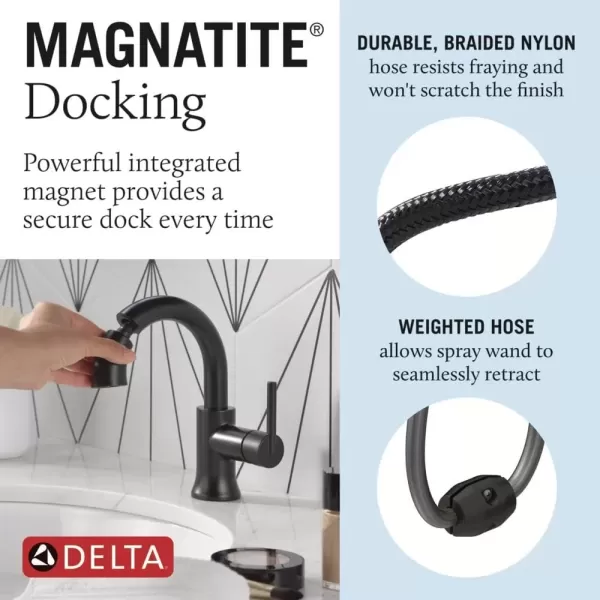 imageDelta Faucet Trinsic Pull Down Bathroom Faucet Bathroom Pull Out Faucet Black Single Hole Bathroom Faucet with Pull Down Sprayer Bathroom Sink Faucet Magnetic Docking Matte Black 559HARBLPDDSTMatte Black