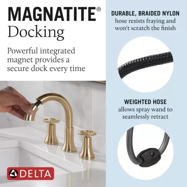 imageDelta Faucet Trinsic Pull Down Bathroom Faucet Bathroom Pull Out Faucet Brushed Nickel Widespread Bathroom Faucet 3 Hole Bathroom Sink Faucet with Magnetic Docking Stainless 3558SSPDDSTChampagne Bronze
