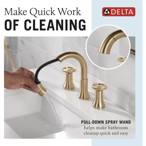 imageDelta Faucet Trinsic Pull Down Bathroom Faucet Bathroom Pull Out Faucet Brushed Nickel Widespread Bathroom Faucet 3 Hole Bathroom Sink Faucet with Magnetic Docking Stainless 3558SSPDDSTChampagne Bronze