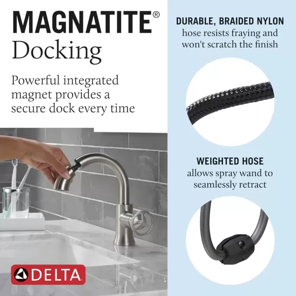 imageDelta Faucet Trinsic Pull Down Bathroom Faucet Bathroom Pull Out Faucet Gold Single Hole Bathroom Faucet with Pull Down Bathroom Sink Faucet Magnetic Docking Champagne Bronze 558HARCZPDDSTStainless