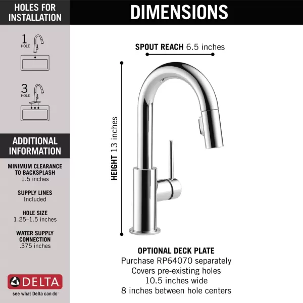 imageDelta Faucet Trinsic Touch Bar Faucet with Touchless Technology Bar Faucet with Pull Down Sprayer Black Bar Sink Faucet Prep Sink Faucet Wet Bar Faucet Matte Black 9959TLBLDSTChrome