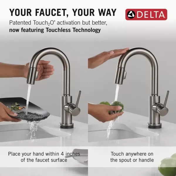 imageDelta Faucet Trinsic Touch Bar Faucet with Touchless Technology Bar Faucet with Pull Down Sprayer Black Bar Sink Faucet Prep Sink Faucet Wet Bar Faucet Matte Black 9959TLBLDSTBlack Stainless