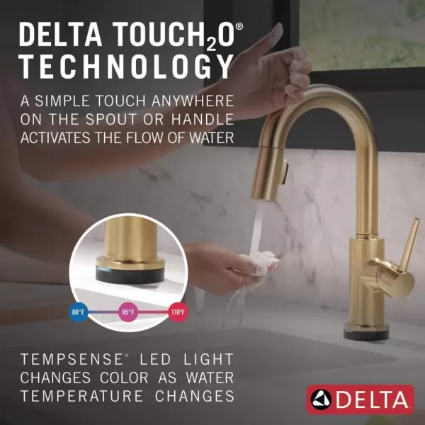 imageDelta Faucet Trinsic Touch Bar Faucet with Touchless Technology Bar Faucet with Pull Down Sprayer Black Bar Sink Faucet Prep Sink Faucet Wet Bar Faucet Matte Black 9959TLBLDSTChampagne Bronze