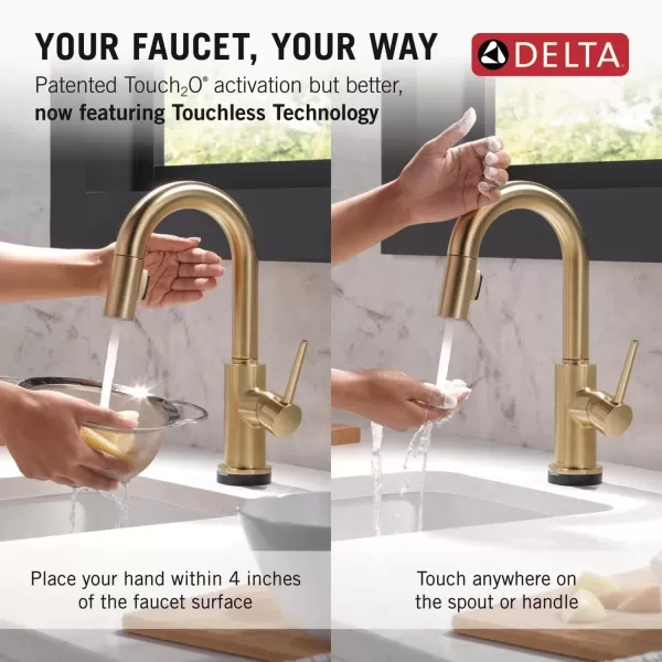 imageDelta Faucet Trinsic Touch Bar Faucet with Touchless Technology Bar Faucet with Pull Down Sprayer Black Bar Sink Faucet Prep Sink Faucet Wet Bar Faucet Matte Black 9959TLBLDSTChampagne Bronze