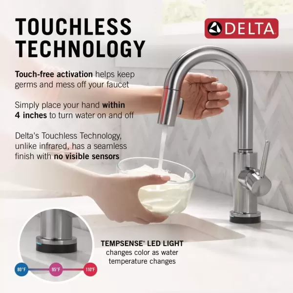 imageDelta Faucet Trinsic Touch Bar Faucet with Touchless Technology Bar Faucet with Pull Down Sprayer Black Bar Sink Faucet Prep Sink Faucet Wet Bar Faucet Matte Black 9959TLBLDSTArtic Stainless