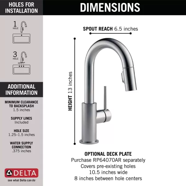 imageDelta Faucet Trinsic Touch Bar Faucet with Touchless Technology Bar Faucet with Pull Down Sprayer Black Bar Sink Faucet Prep Sink Faucet Wet Bar Faucet Matte Black 9959TLBLDSTArctic Stainless