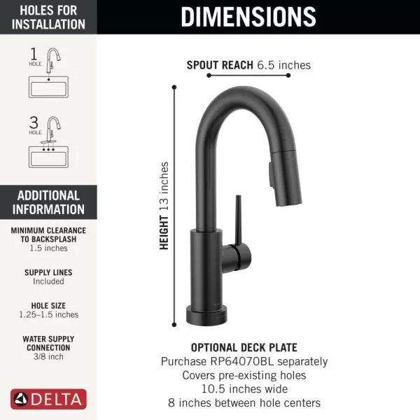 imageDelta Faucet Trinsic Touch Bar Faucet with Touchless Technology Bar Faucet with Pull Down Sprayer Black Bar Sink Faucet Prep Sink Faucet Wet Bar Faucet Matte Black 9959TLBLDSTMatte Black