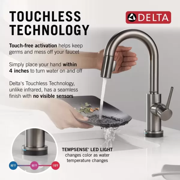 imageDelta Faucet Trinsic Touch Bar Faucet with Touchless Technology Bar Faucet with Pull Down Sprayer Black Bar Sink Faucet Prep Sink Faucet Wet Bar Faucet Matte Black 9959TLBLDSTBlack Stainless