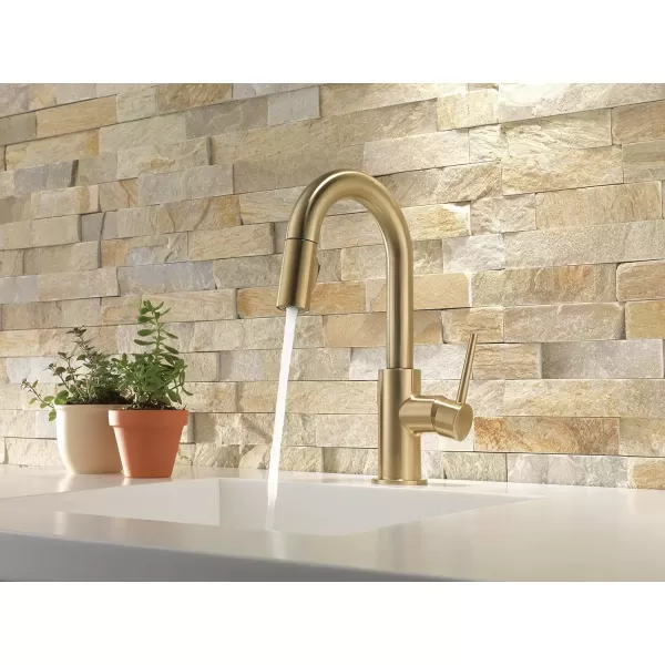 imageDelta Faucet Trinsic Touch Bar Faucet with Touchless Technology Bar Faucet with Pull Down Sprayer Black Bar Sink Faucet Prep Sink Faucet Wet Bar Faucet Matte Black 9959TLBLDSTChampagne Bronze
