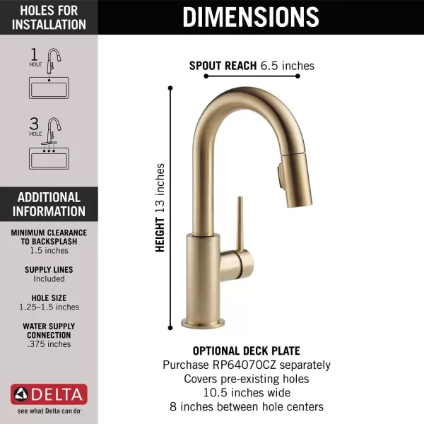 imageDelta Faucet Trinsic Touch Bar Faucet with Touchless Technology Bar Faucet with Pull Down Sprayer Black Bar Sink Faucet Prep Sink Faucet Wet Bar Faucet Matte Black 9959TLBLDSTChampagne Bronze