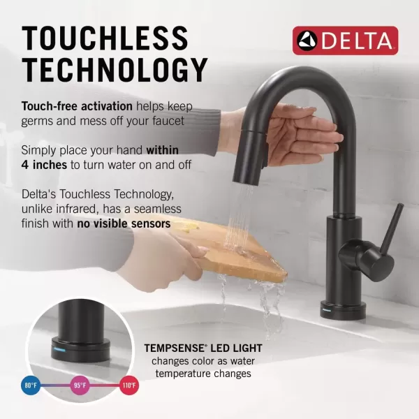 imageDelta Faucet Trinsic Touch Bar Faucet with Touchless Technology Bar Faucet with Pull Down Sprayer Black Bar Sink Faucet Prep Sink Faucet Wet Bar Faucet Matte Black 9959TLBLDSTMatte Black