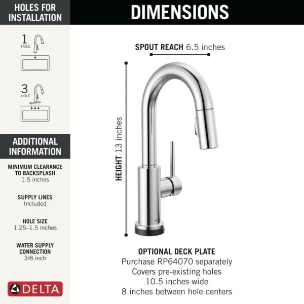 imageDelta Faucet Trinsic Touch Bar Faucet with Touchless Technology Bar Faucet with Pull Down Sprayer Black Bar Sink Faucet Prep Sink Faucet Wet Bar Faucet Matte Black 9959TLBLDSTChrome