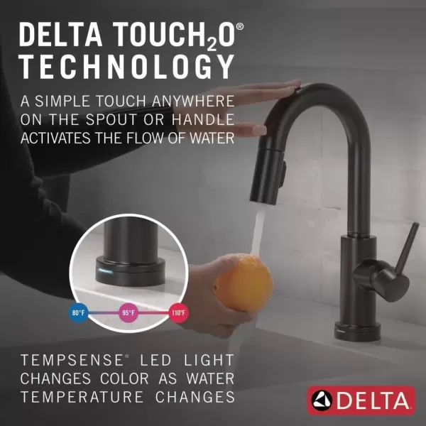 imageDelta Faucet Trinsic Touch Bar Faucet with Touchless Technology Bar Faucet with Pull Down Sprayer Black Bar Sink Faucet Prep Sink Faucet Wet Bar Faucet Matte Black 9959TLBLDSTMatte Black