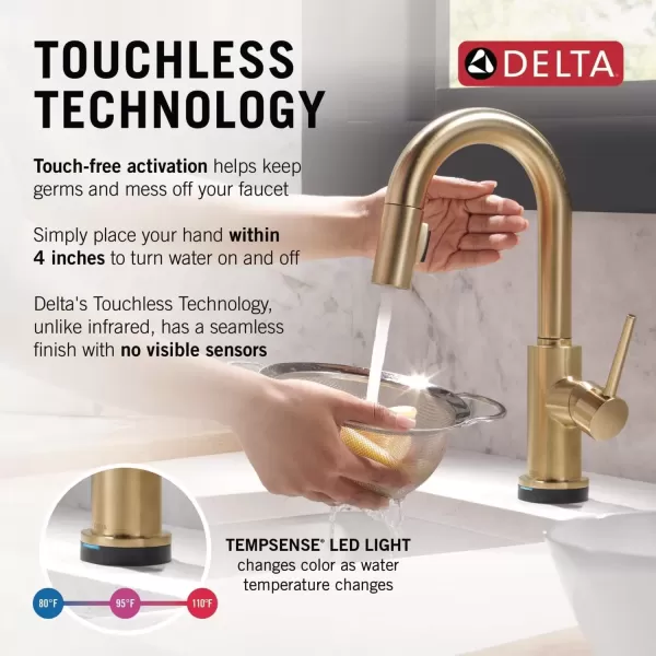 imageDelta Faucet Trinsic Touch Bar Faucet with Touchless Technology Bar Faucet with Pull Down Sprayer Black Bar Sink Faucet Prep Sink Faucet Wet Bar Faucet Matte Black 9959TLBLDSTChampagne Bronze