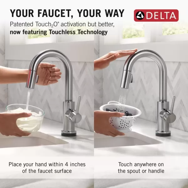imageDelta Faucet Trinsic Touch Bar Faucet with Touchless Technology Bar Faucet with Pull Down Sprayer Black Bar Sink Faucet Prep Sink Faucet Wet Bar Faucet Matte Black 9959TLBLDSTArtic Stainless