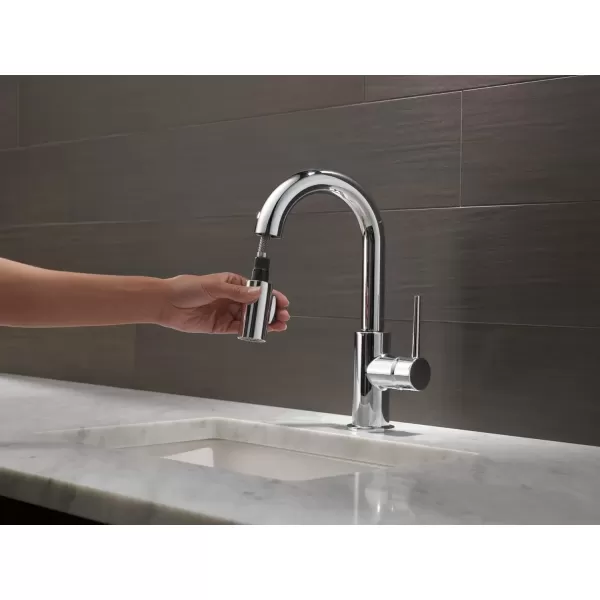 imageDelta Faucet Trinsic Touch Bar Faucet with Touchless Technology Bar Faucet with Pull Down Sprayer Black Bar Sink Faucet Prep Sink Faucet Wet Bar Faucet Matte Black 9959TLBLDSTChrome