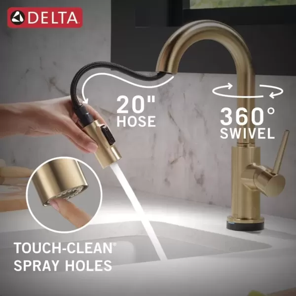 imageDelta Faucet Trinsic Touch Bar Faucet with Touchless Technology Bar Faucet with Pull Down Sprayer Black Bar Sink Faucet Prep Sink Faucet Wet Bar Faucet Matte Black 9959TLBLDSTChampagne Bronze
