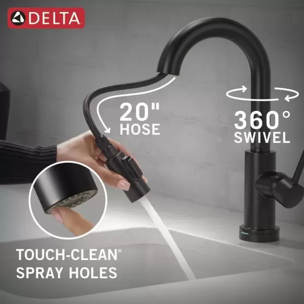 imageDelta Faucet Trinsic Touch Bar Faucet with Touchless Technology Bar Faucet with Pull Down Sprayer Black Bar Sink Faucet Prep Sink Faucet Wet Bar Faucet Matte Black 9959TLBLDSTMatte Black