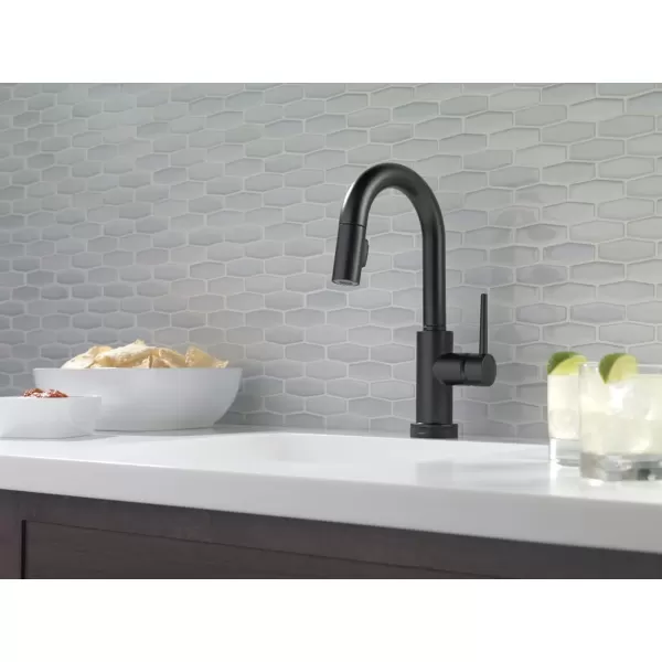 imageDelta Faucet Trinsic Touch Bar Faucet with Touchless Technology Bar Faucet with Pull Down Sprayer Black Bar Sink Faucet Prep Sink Faucet Wet Bar Faucet Matte Black 9959TLBLDSTBlack Stainless