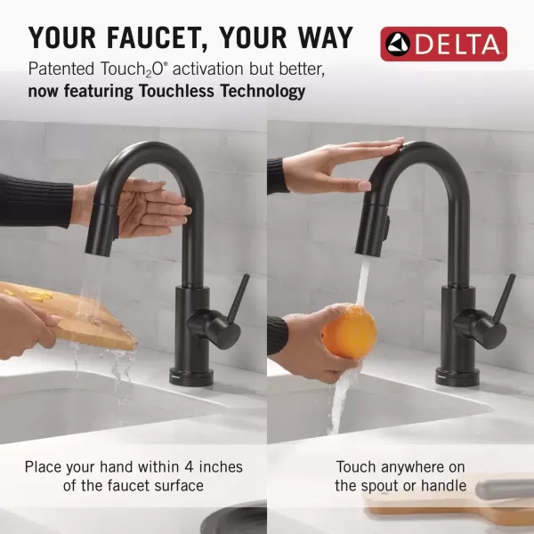imageDelta Faucet Trinsic Touch Bar Faucet with Touchless Technology Bar Faucet with Pull Down Sprayer Black Bar Sink Faucet Prep Sink Faucet Wet Bar Faucet Matte Black 9959TLBLDSTMatte Black