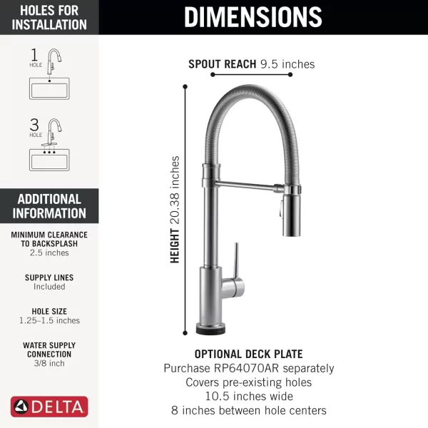 imageDelta Faucet Trinsic Touch Kitchen Faucet with Touchless Technology Brushed Nickel Commercial Style Kitchen Faucet Kitchen Faucets with Pull Down Sprayer Arctic Stainless 9659TLARDST
