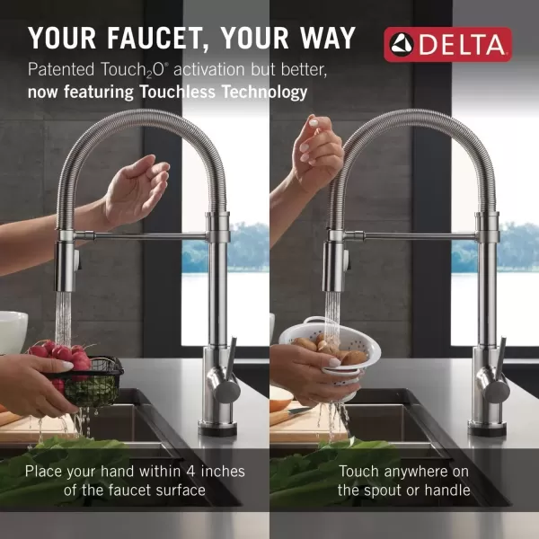 imageDelta Faucet Trinsic Touch Kitchen Faucet with Touchless Technology Brushed Nickel Commercial Style Kitchen Faucet Kitchen Faucets with Pull Down Sprayer Arctic Stainless 9659TLARDST