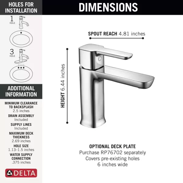 imageDELTA 581LFBLGPMPP Modern Bathroom Faucet 10 GPM Water Flow Matte BlackChrome